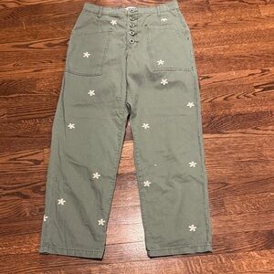Pistola Tammy High Rise Trouser in Green with embroidered Daisies Size 27